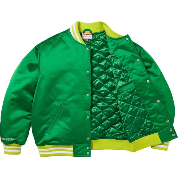 Supreme Mitchell & Ness Satin Varsity Jacket - Green (front)