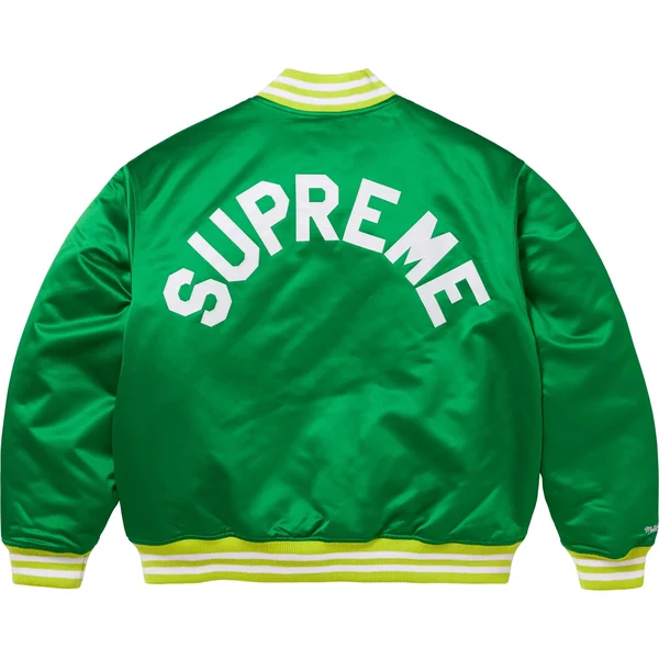 Supreme Mitchell & Ness Satin Varsity Jacket - Green (front)