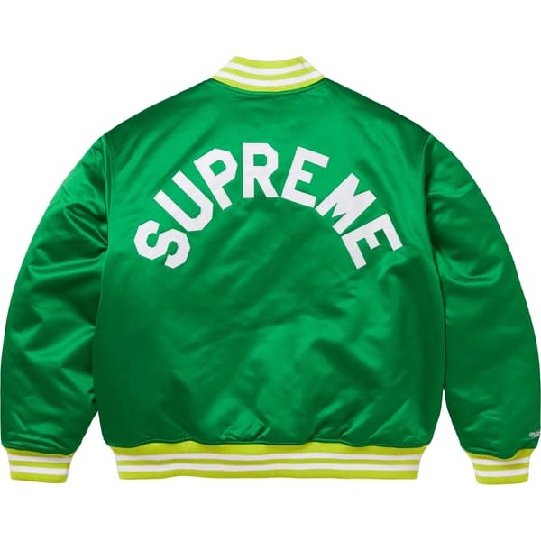 Supreme Mitchell & Ness Satin Varsity Jacket - Green (front)