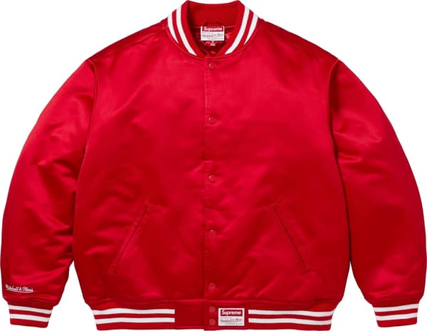 Supreme Mitchell & Ness Satin Varsity Jacket - Red (front)