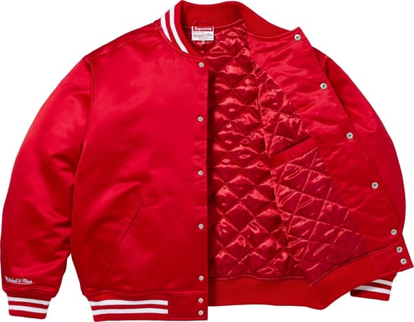 Supreme Mitchell & Ness Satin Varsity Jacket - Red (front)