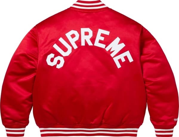 Supreme Mitchell & Ness Satin Varsity Jacket - Red (front)
