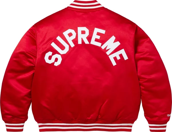 Supreme Mitchell & Ness Satin Varsity Jacket - Red (front)