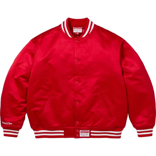 Supreme Mitchell & Ness Satin Varsity Jacket - Red (front)