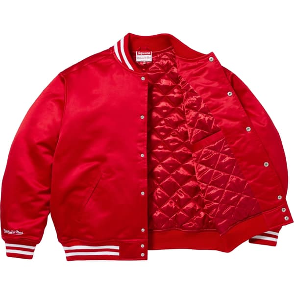 Supreme Mitchell & Ness Satin Varsity Jacket - Red (front)
