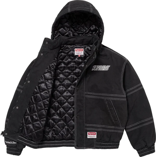 Supreme Mitchell & Ness Twill Stadium Jacket - Black (front)