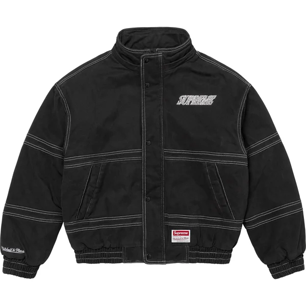 Supreme Mitchell & Ness Twill Stadium Jacket - Black (front)