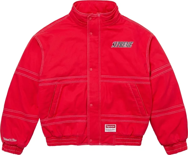 Supreme Mitchell & Ness Twill Stadium Jacket - Red (front)