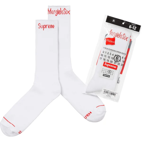 Supreme MM6 Maison Margiela Hanes Crew Socks (1 Pack) - White (front)