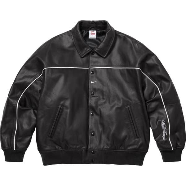 Supreme Nike Leather Varsity Jacket - Black (front)