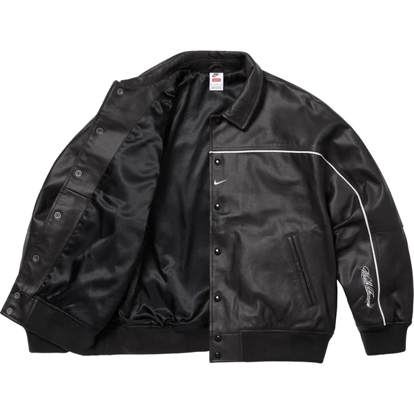 Supreme Nike Leather Varsity Jacket - Black (front)