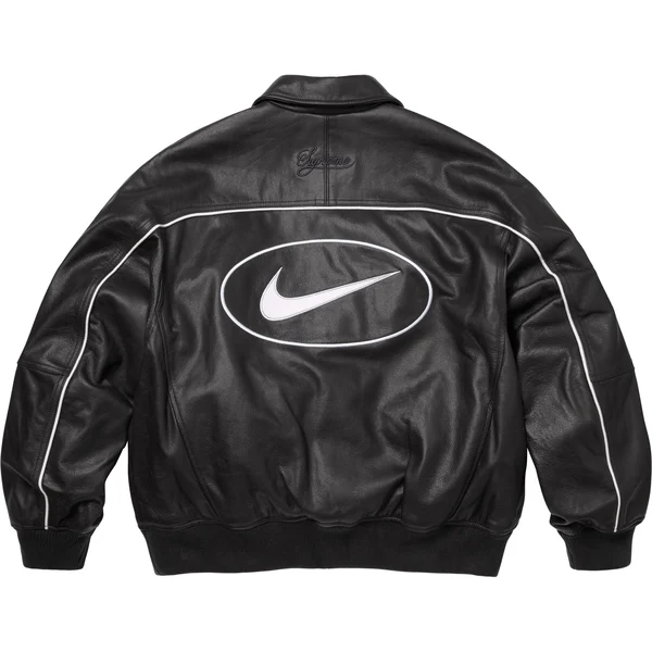 Supreme Nike Leather Varsity Jacket - Black (front)