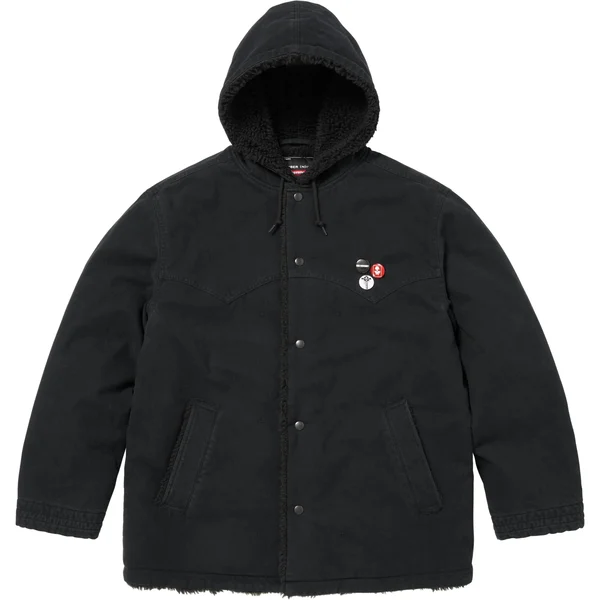 Supreme Number (N)ine Faux Shearling Hooded Coat - Black (front)