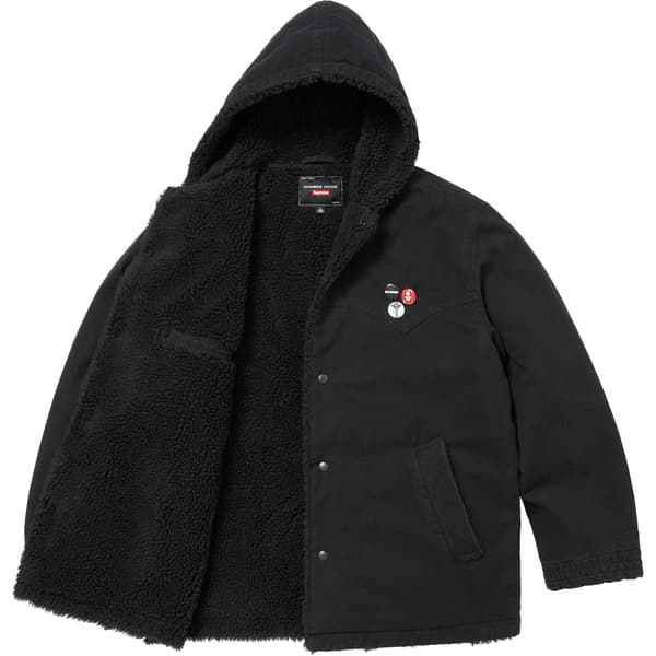 Supreme Number (N)ine Faux Shearling Hooded Coat - Black (front)