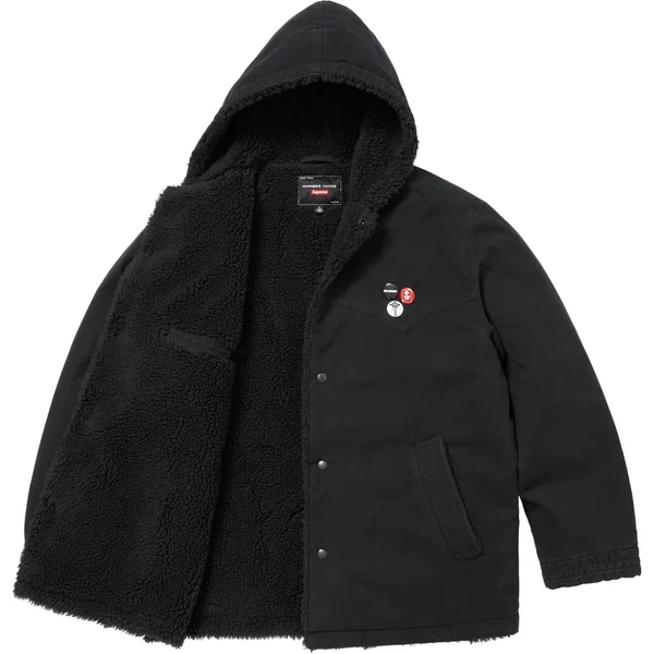 Supreme Number (N)ine Faux Shearling Hooded Coat - Black (front)