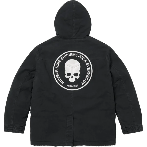 Supreme Number (N)ine Faux Shearling Hooded Coat - Black (front)