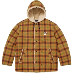 Supreme Number (N)ine Faux Shearling Hooded Coat Plaid