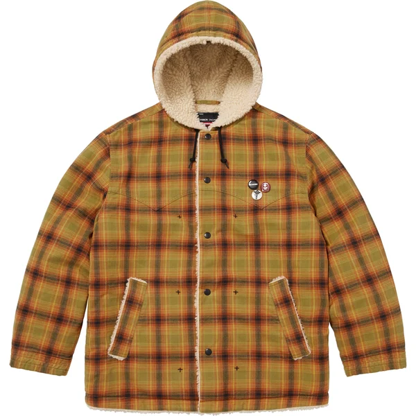 Supreme Number (N)ine Faux Shearling Hooded Coat - Plaid (front)