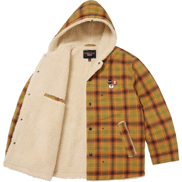 Supreme Number (N)ine Faux Shearling Hooded Coat - Plaid (front)