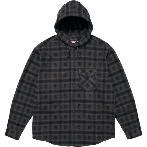Supreme Number (N)ine Hooded Flannel Shirt - Black (front)