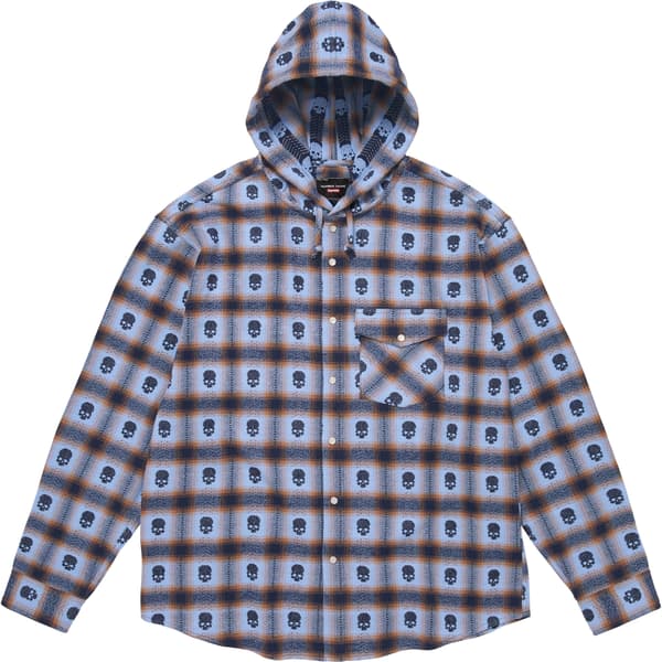 Supreme Number (N)ine Hooded Flannel Shirt - Blue (front)
