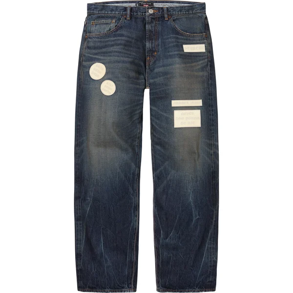 Supreme Number (N)ine Patches Loose Fit Selvedge Jean - Washed Indigo (front)