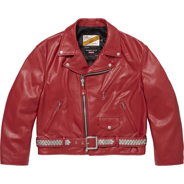 Supreme Number (N)ine Schott Perfecto Leather Jacket - Red (front)