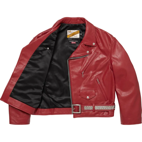 Supreme Number (N)ine Schott Perfecto Leather Jacket - Red (front)