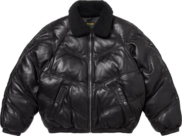 Supreme Schott Chevron Leather Down Puffer Jacket - Black (front)