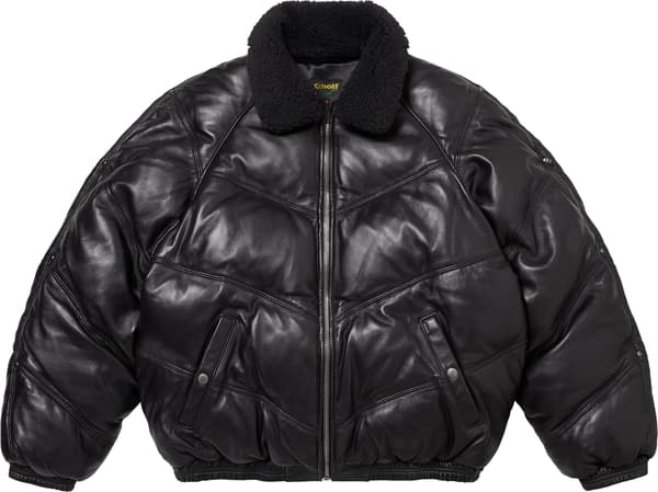 Supreme Schott Chevron Leather Down Puffer Jacket - Black (front)