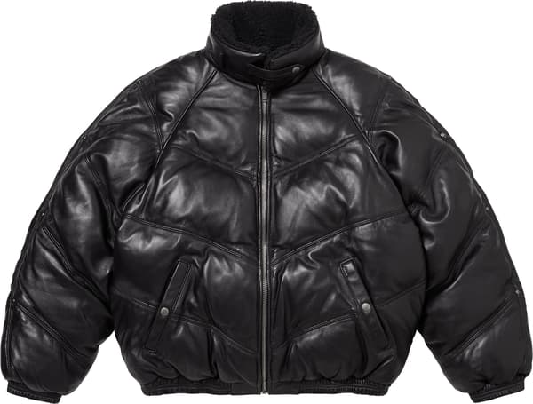 Supreme Schott Chevron Leather Down Puffer Jacket - Black (front)