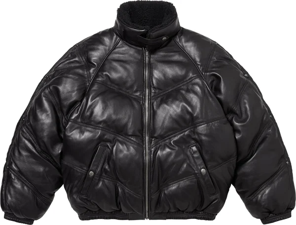 Supreme Schott Chevron Leather Down Puffer Jacket - Black (front)