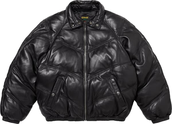 Supreme Schott Chevron Leather Down Puffer Jacket - Black (front)