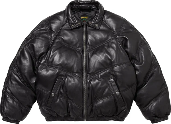 Supreme Schott Chevron Leather Down Puffer Jacket - Black (front)