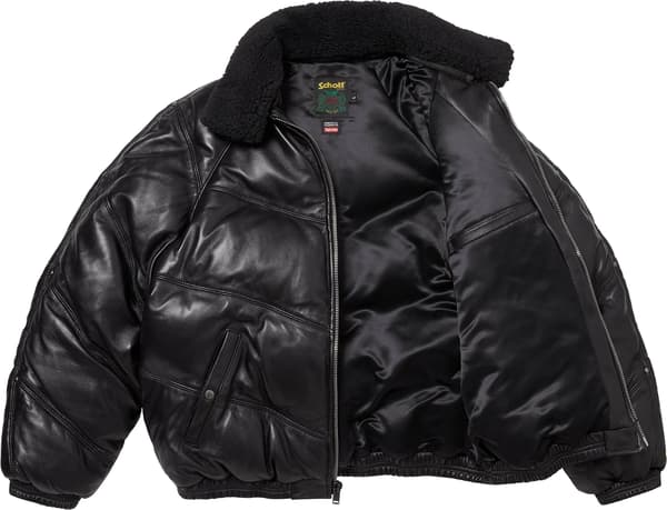 Supreme Schott Chevron Leather Down Puffer Jacket - Black (front)