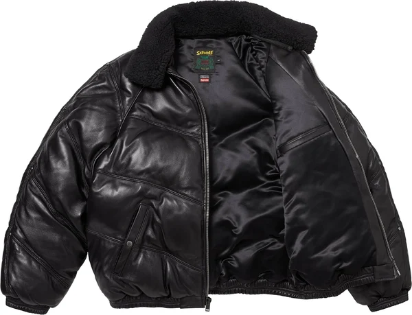 Supreme Schott Chevron Leather Down Puffer Jacket - Black (front)
