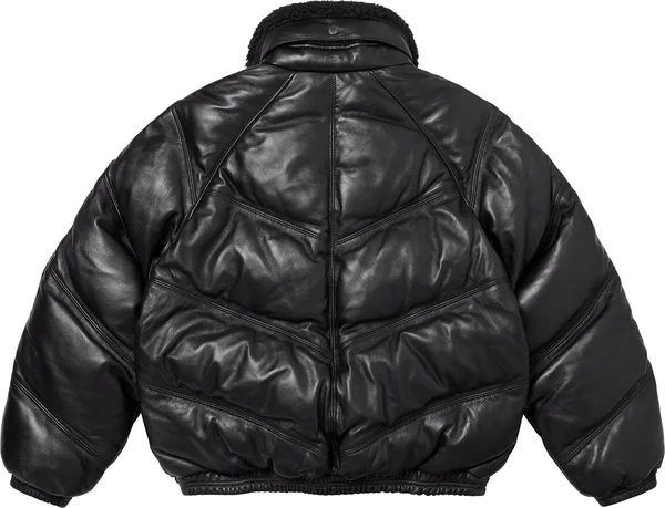 Supreme Schott Chevron Leather Down Puffer Jacket - Black (front)