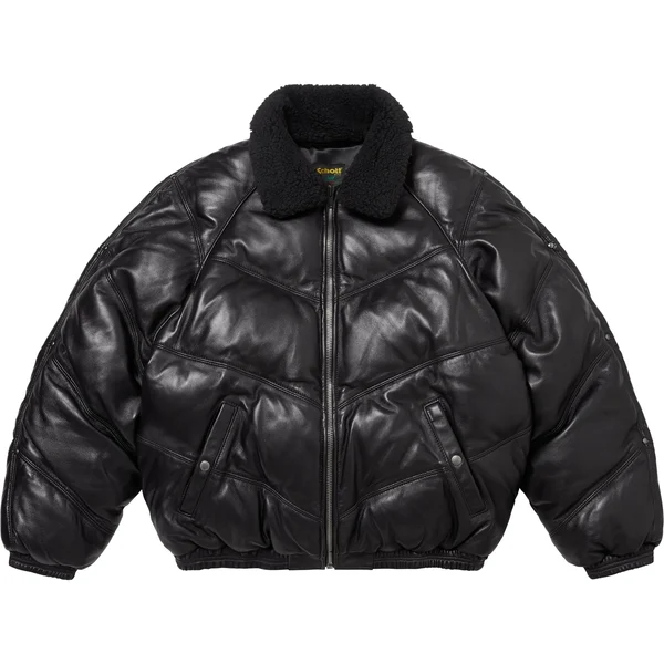 Supreme Schott Chevron Leather Down Puffer Jacket - Black (front)
