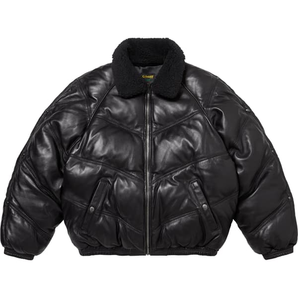 Supreme Schott Chevron Leather Down Puffer Jacket - Black (front)