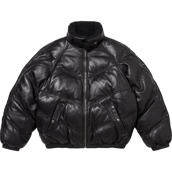 Supreme Schott Chevron Leather Down Puffer Jacket - Black (front)