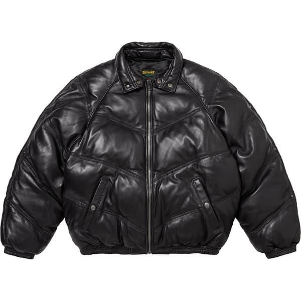 Supreme Schott Chevron Leather Down Puffer Jacket - Black (front)