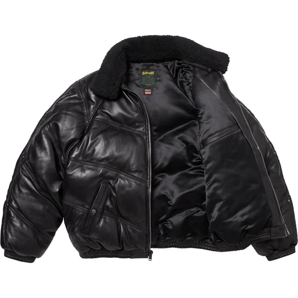 Supreme Schott Chevron Leather Down Puffer Jacket - Black (front)