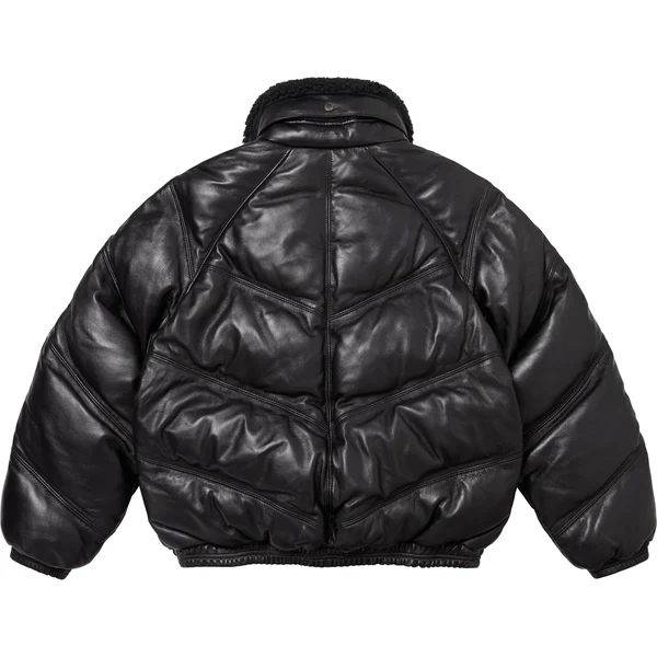 Supreme Schott Chevron Leather Down Puffer Jacket - Black (front)