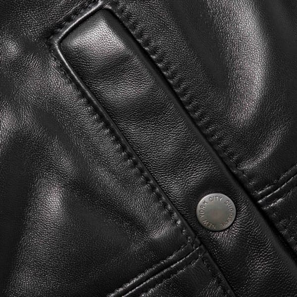 Supreme Schott Chevron Leather Down Puffer Jacket - Black (front)