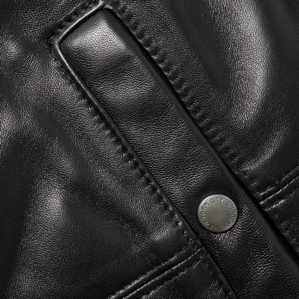 Supreme Schott Chevron Leather Down Puffer Jacket - Black (front)