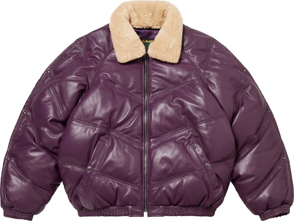 Supreme Schott Chevron Leather Down Puffer Jacket - Purple (front)