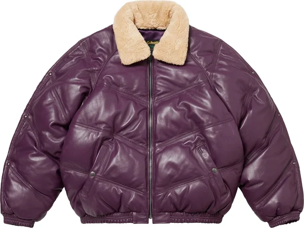 Supreme Schott Chevron Leather Down Puffer Jacket - Purple (front)