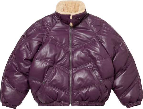 Supreme Schott Chevron Leather Down Puffer Jacket - Purple (front)
