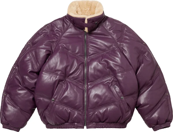 Supreme Schott Chevron Leather Down Puffer Jacket - Purple (front)
