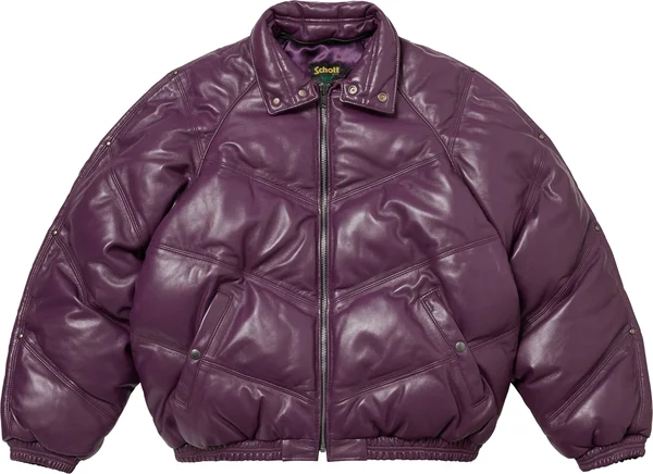 Supreme Schott Chevron Leather Down Puffer Jacket - Purple (front)